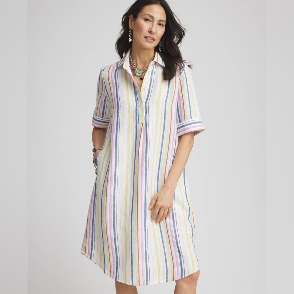 Chico's Striped Linen Shirtdress